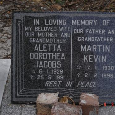 JACOBS Martin Kevin 1930-1996 &amp; Aletta Dorothea 1929-1991