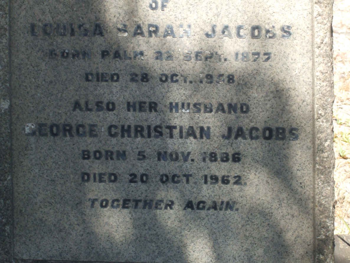 JACOBS George Christian  1886-1962 &amp; Louisa Sarah PALM 1877-1958