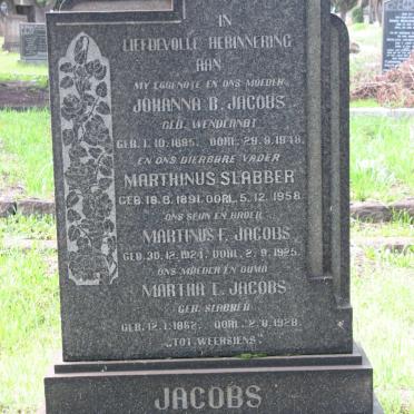 JACOBS Marthinus Slabber 1891-1958 &amp; Johanna B. WENDLANDT 1895-1948