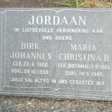 JORDAAN Dirk Johannes 1906-1959 &amp; Maria Christina B. BOTHMA 1905-1985