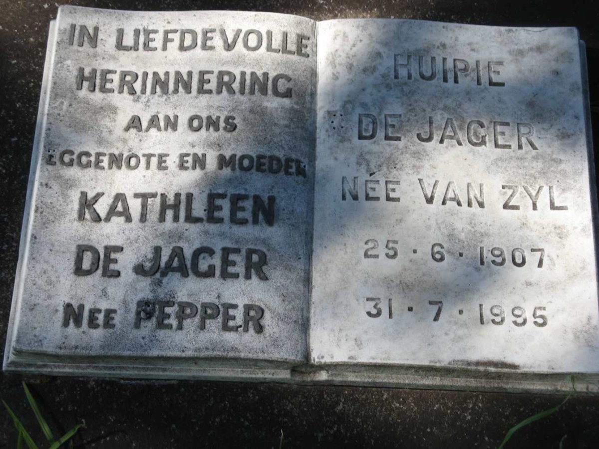 JAGER Kathleen, de nee PEPPER :: DE JAGER Huipie nee VAN ZYL 1907-1995