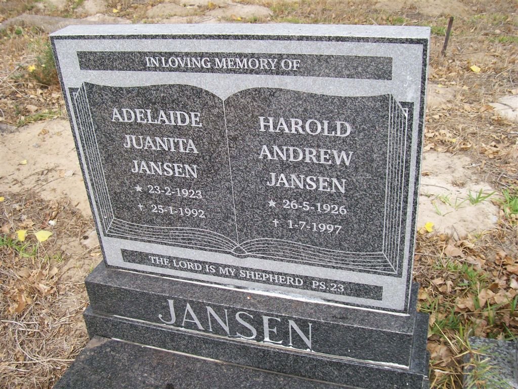 JANSEN Harold Andrew 1926-1997 &amp; Adelaide Juanita 1923-1992