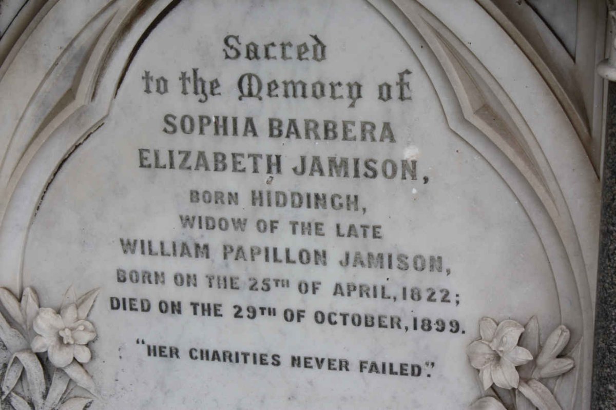 JAMISON Sophia Barbera Elizabeth nee HIDDINGH 1822-1899