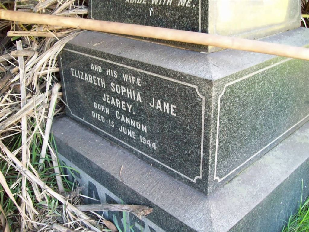 JEAREY Robert John -1929 &amp; Elizabeth Sophia Jane CANNON -1944