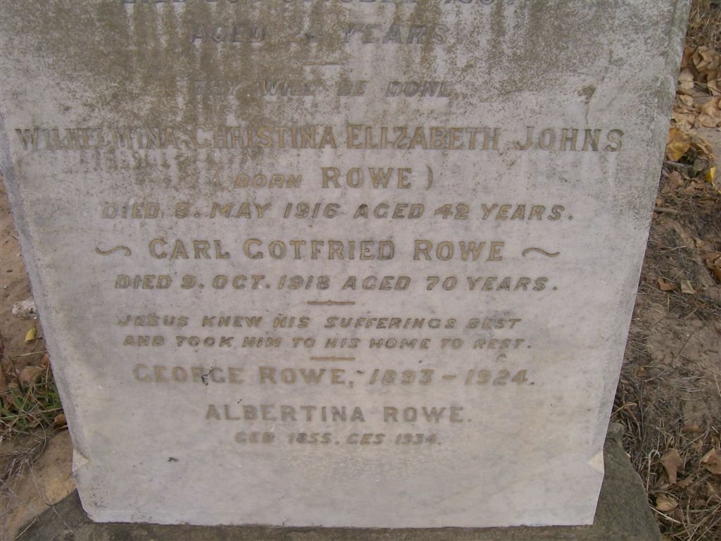 JOHNS Wilhelmina Christina Elizabeth nee ROWE -1916 :: ROWE Carl Gotfried -1918
