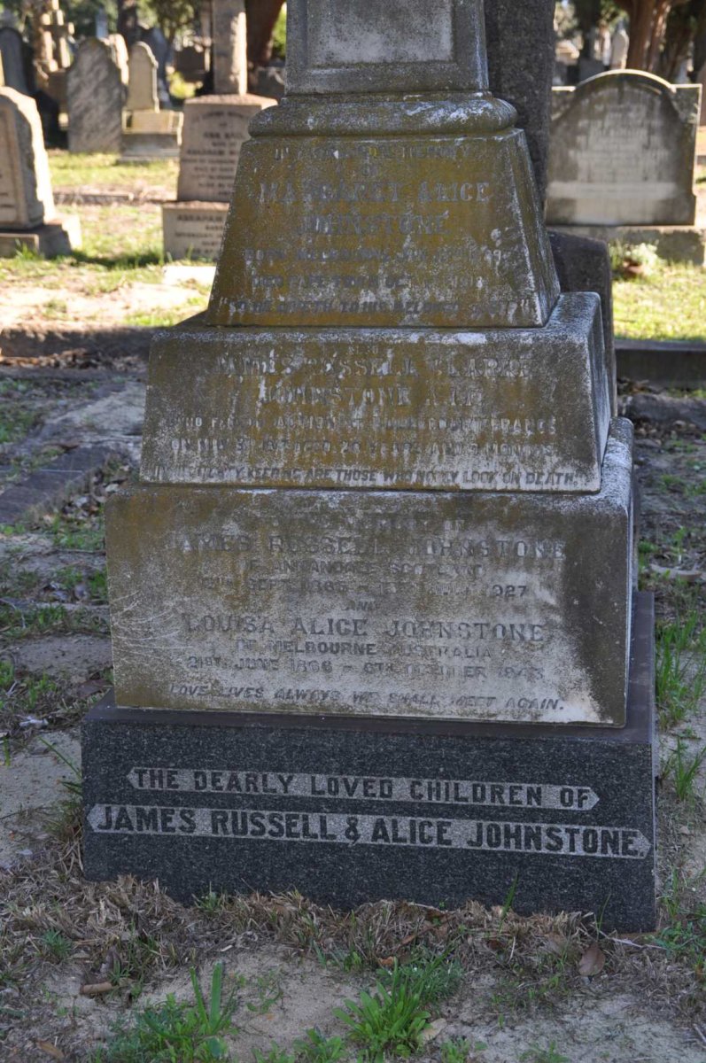 JOHNSTONE Margaret Alice 1889-1918 :: JOHNSTONE James Russell Clarke -1917 :: JOHNSTONE James Russell 1865-1927 