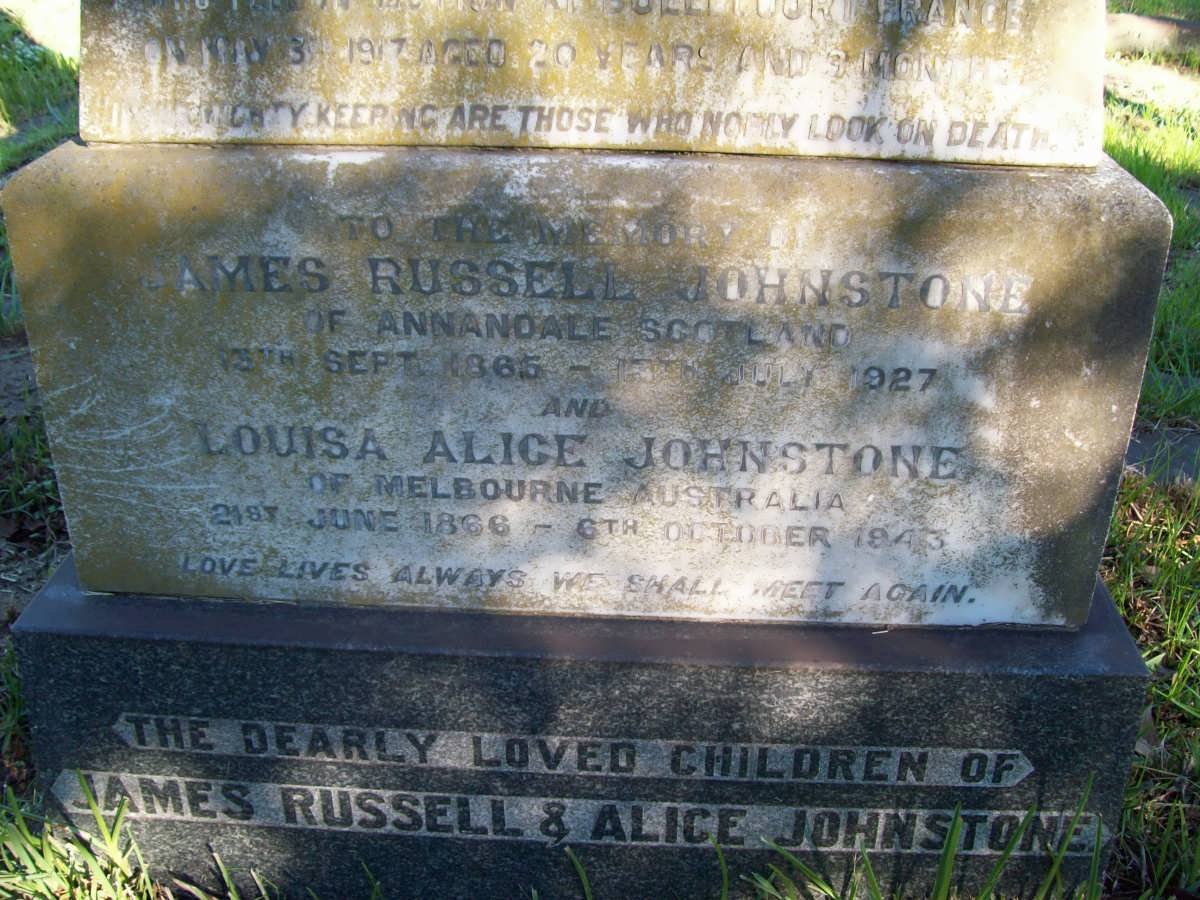 JOHNSTONE James Russell 1865-1927 &amp; Louisa Alice 1866-1943