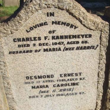 KANNEMEYER Charles F. -1947 &amp; Maria Caroline HARRIS -1981 :: KANNEMEYER Desmond Ernest -1981