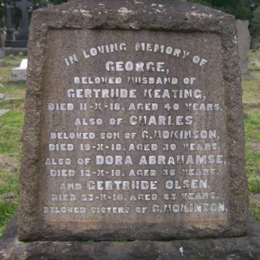 KEATING George -1918 :: HOKINSON Charles -1918 :: ABRAHAMSE Dora -1918 :: OLSEN Gertrude -1918