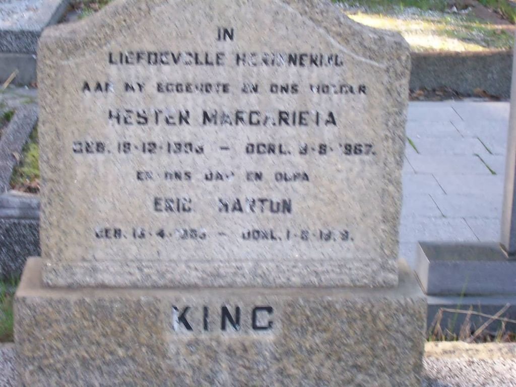 KING Eric Harton &amp; Hester Margarieta 1903-1967