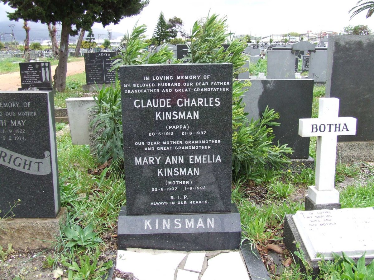 KINSMAN Claude Charles 1912-1987 &amp; Mary Ann Emelia 1907-1992