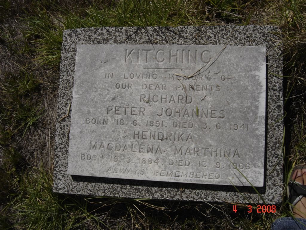 KITCHING Richard Peter Johannes 1891-1941 &amp; Hendrika Magdalena Marthina 1884-1966