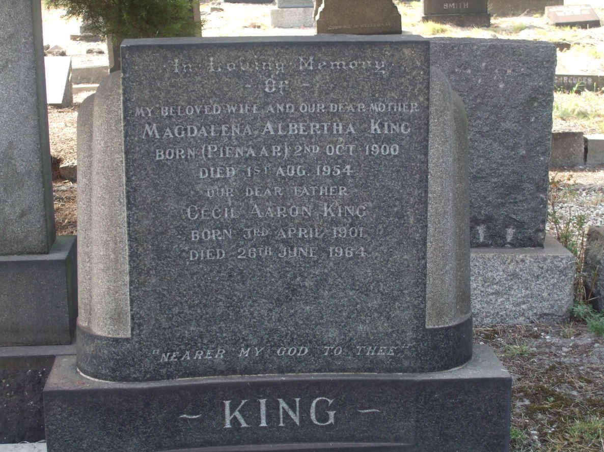 KING Cecil Aaron 1901-1964 &amp; Magdalena Albertha PIENAAR 1900-1954