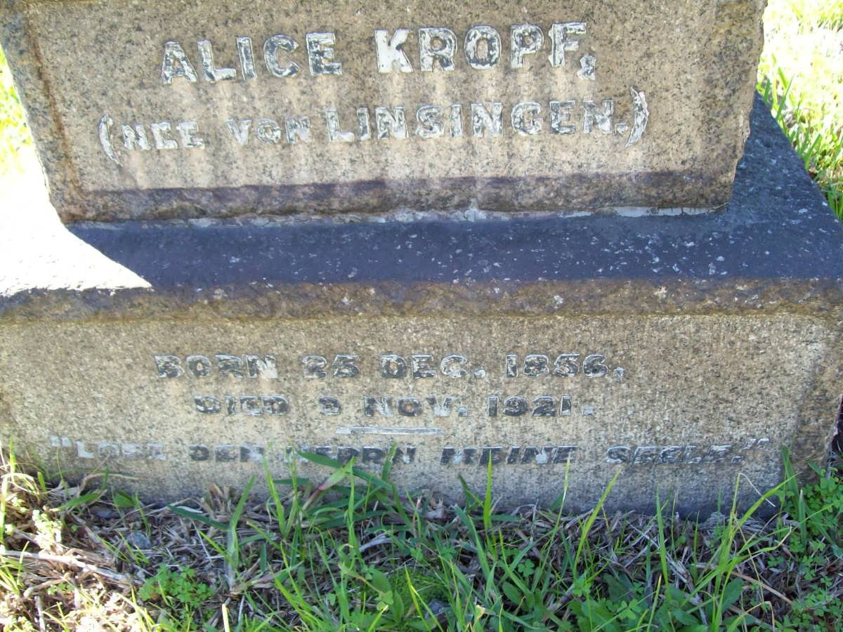 KROPF Alice nee VAN LINSINGER 1856-1921