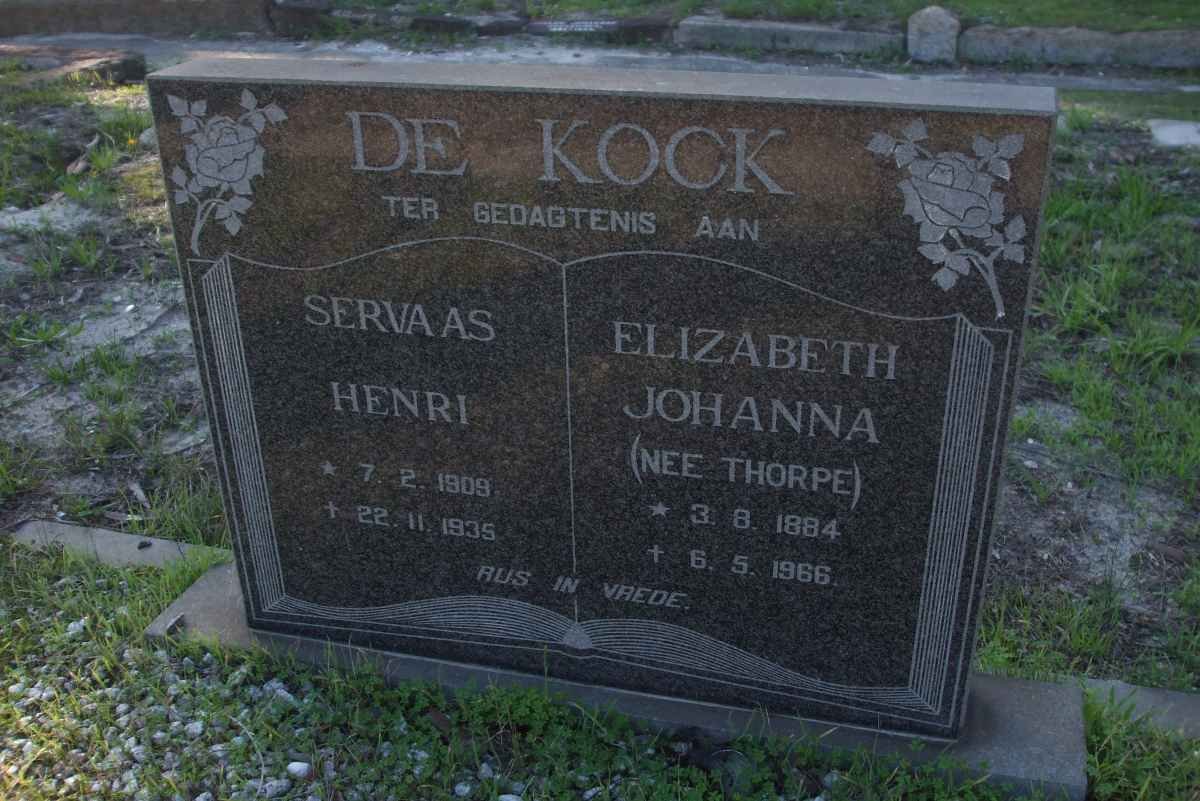 KOCK Sevaas Henri, De 1909-1935 &amp; Elizabeth Johanna THORPE 1884-1966