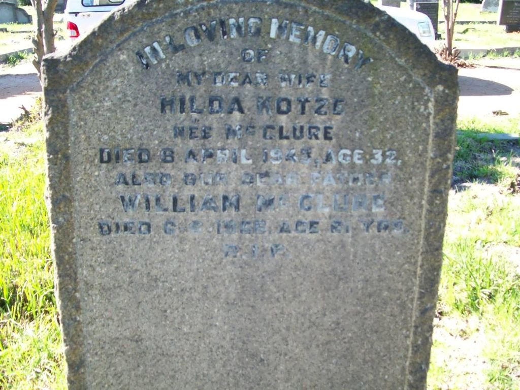 KOTZE Hilda nee McCLURE -1945 :: McCLURE William -19?
