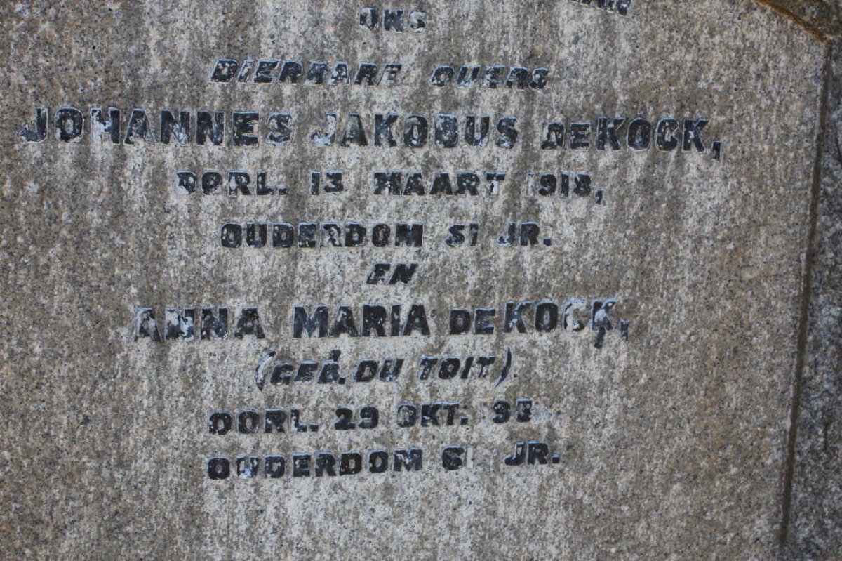 KOCK Johannes Jakobus, de -1918 &amp; Anna Maria DU TOIT -1938