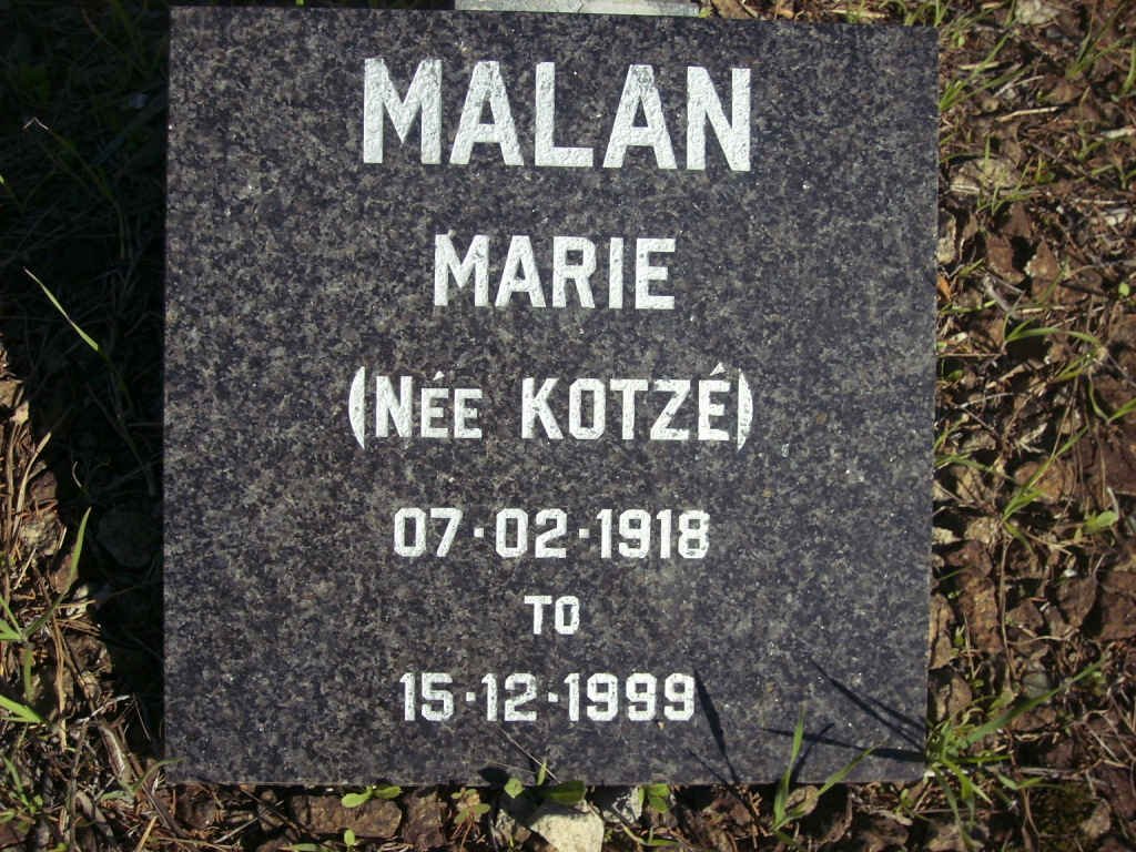 MALAN Marie nee KOTZE 1918-1999