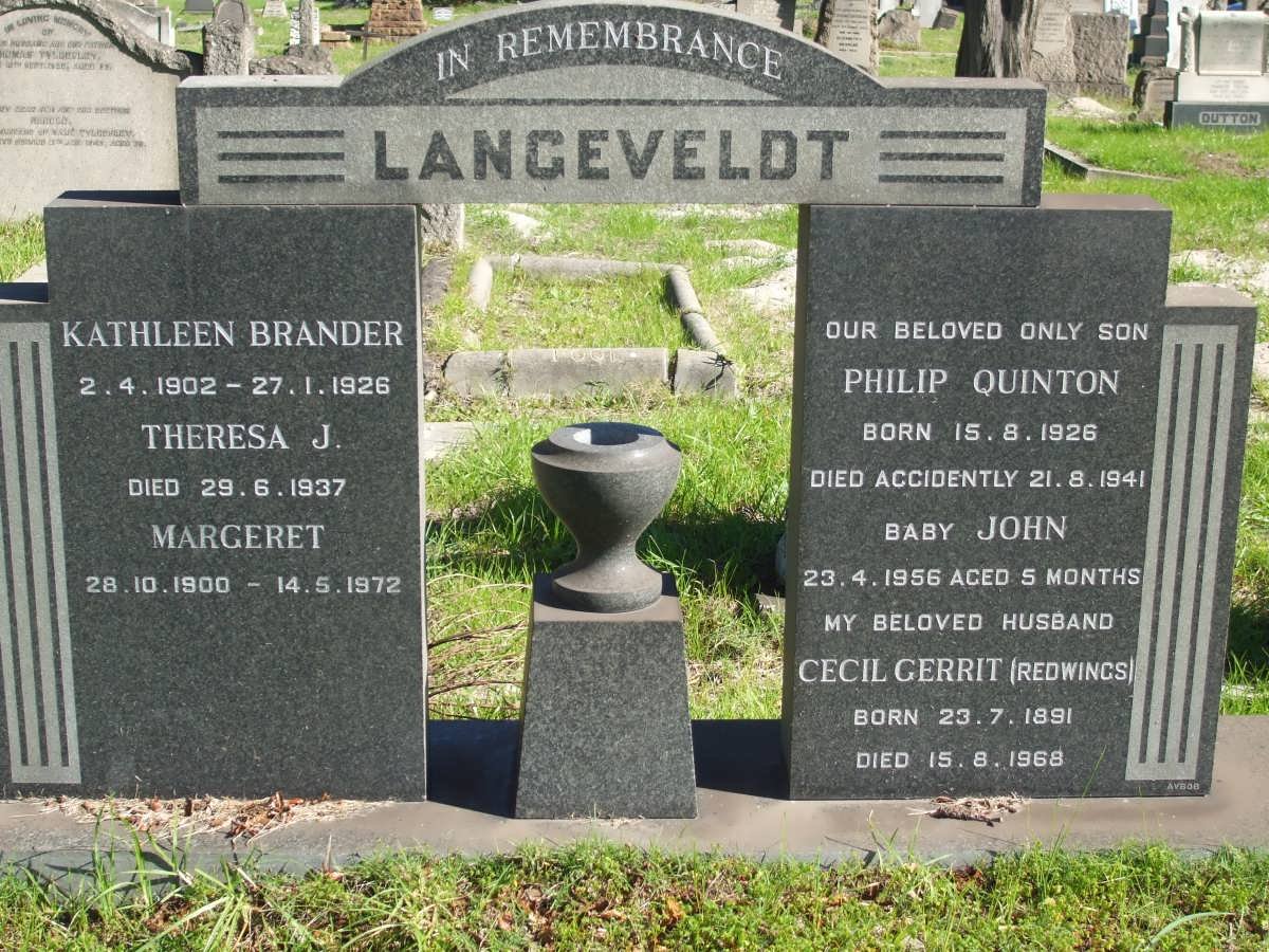 LANGEVELDT Kathleen Brander 1902-1926 :: LANGEVELDT Theresa J. -1937
