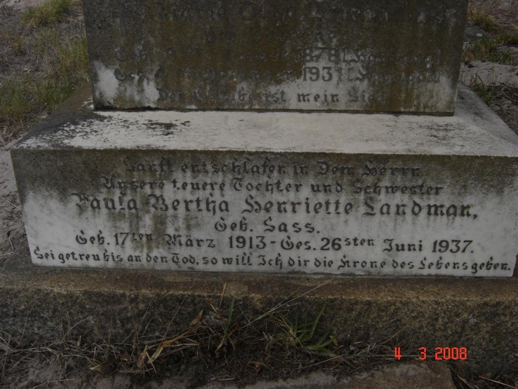 LANDMAN Paula Bertha Henrietta nee SASS 1913-1937