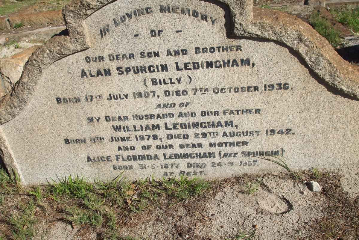 LEDINGHAM Alan Spurgin 1907-1936 :: LEDINGHAM William 1878-1942 &amp; Alice Florinda SPURGIN 1877-1957