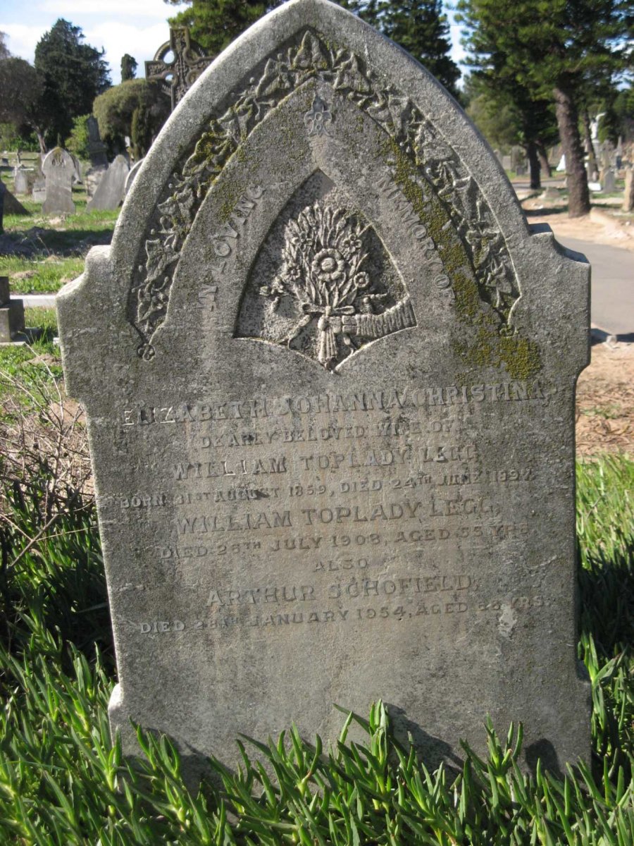 LEGG William Toplady -1908 &amp; Elizabeth Johanna Christina -1897 :: SCHOFIELD Arthur -1954