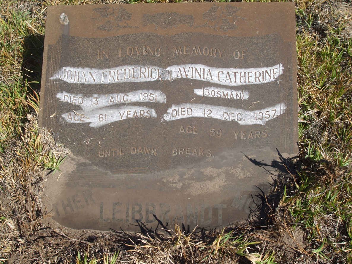 LEIBBRANDT Johan Frederick -1951 &amp; Lavinia Catherine BOSMAN -1957