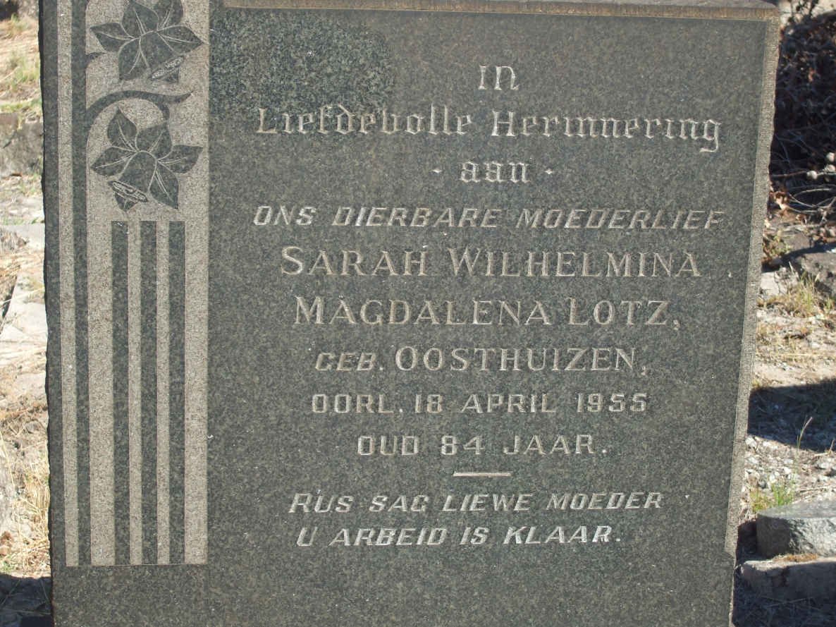 LOTZ Sarah Wilhelmina Magdalena nee OOSTHUIZEN -1955