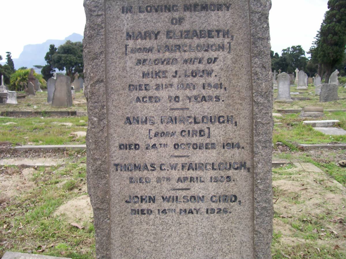 LOUW Mary Elizabeth nee FAIRCLOUGH -1941 :: FAIRCLOUGH Anne nee GIRD -1914