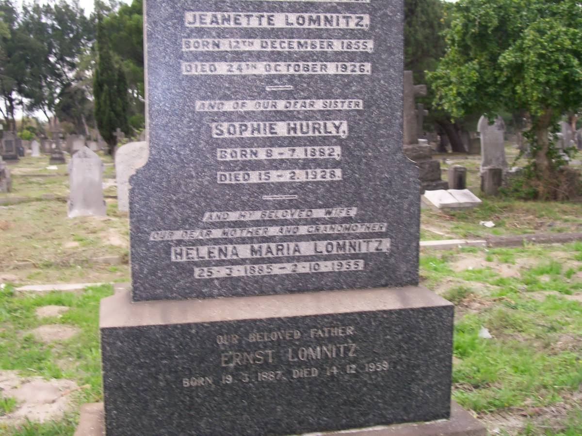 LOMNITZ Jeanette 1855-1926 :: HURLY Sophie 1882-1928 :: LOMNITZ Ernest 1887-1959 &amp; Helena Maria 1885-1955