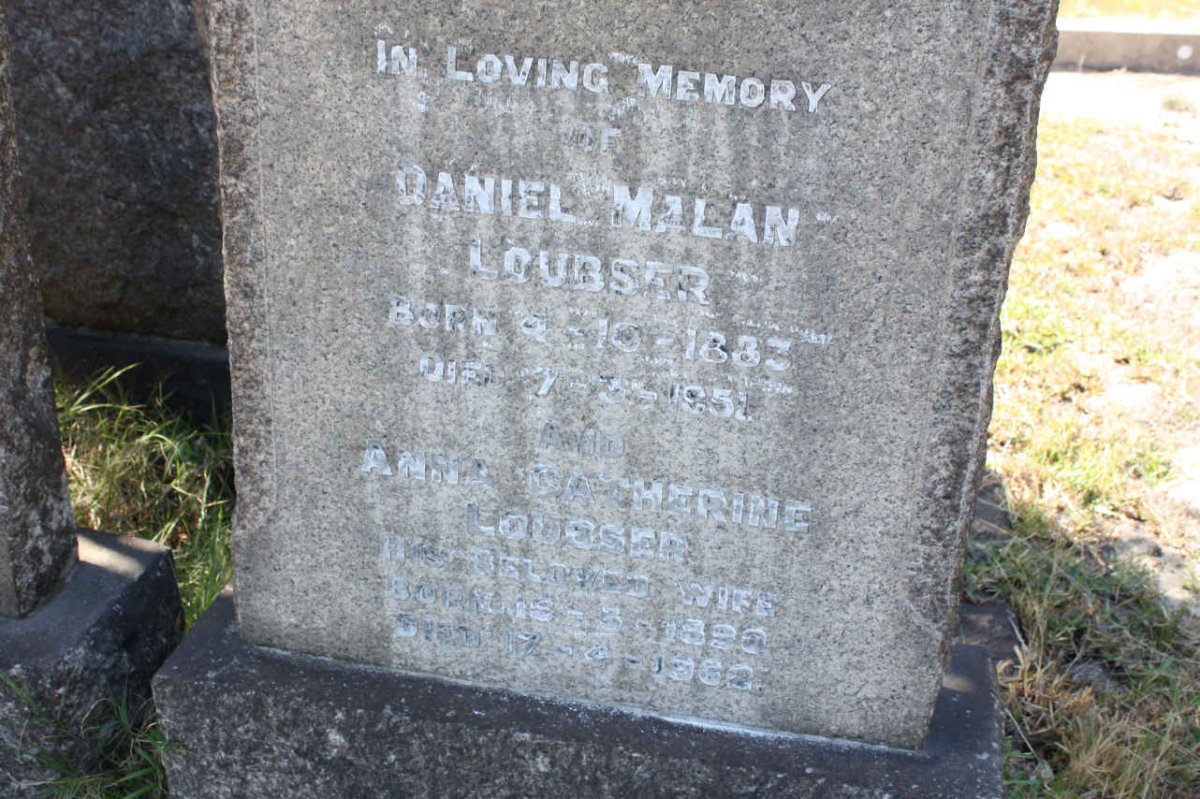 LOUBSER Daniel Malan 1883-1951 &amp; Anna Catherine 1890-1962