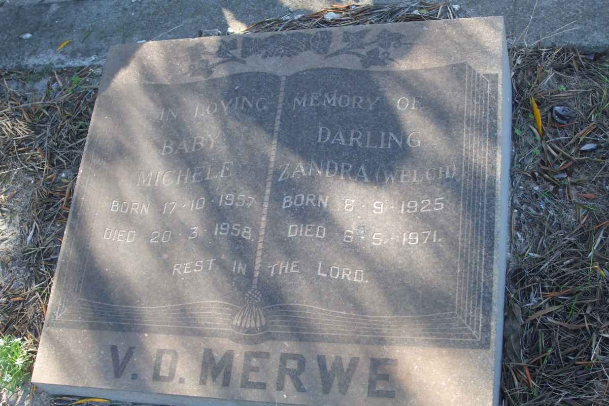 MERWE Zandra, v.d. nee WELCH 1925-1971 :: V.D. MERWE Michele 1957-1958