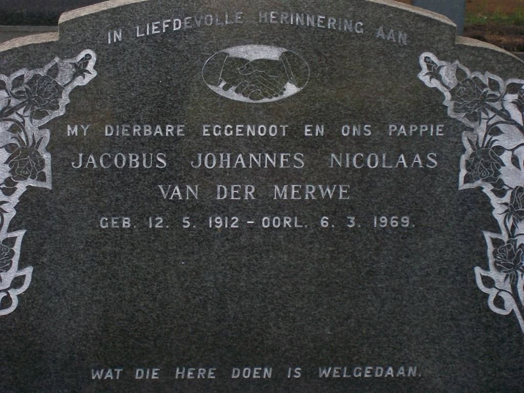 MERWE Jacobus Johannes Nicolaas, van der 1912-1969