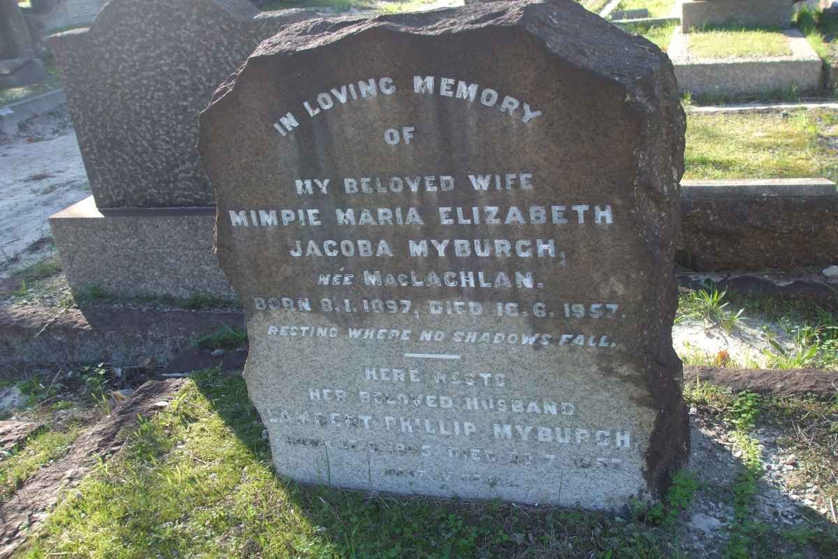 MYBURGH Lambert Phillip  18?3-19?7 &amp; Mimpie Maria Elizabeth Jacoba MacLACHLAN 1897-1957