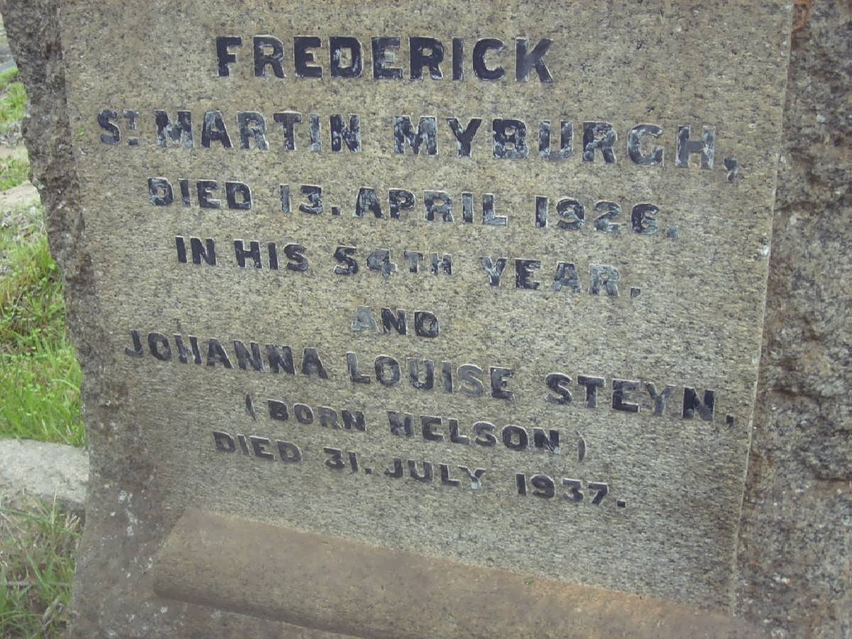 MYBURG Frederick St. Martin -1926 :: STEYN Johanna Louisa  nee HELSON -1937