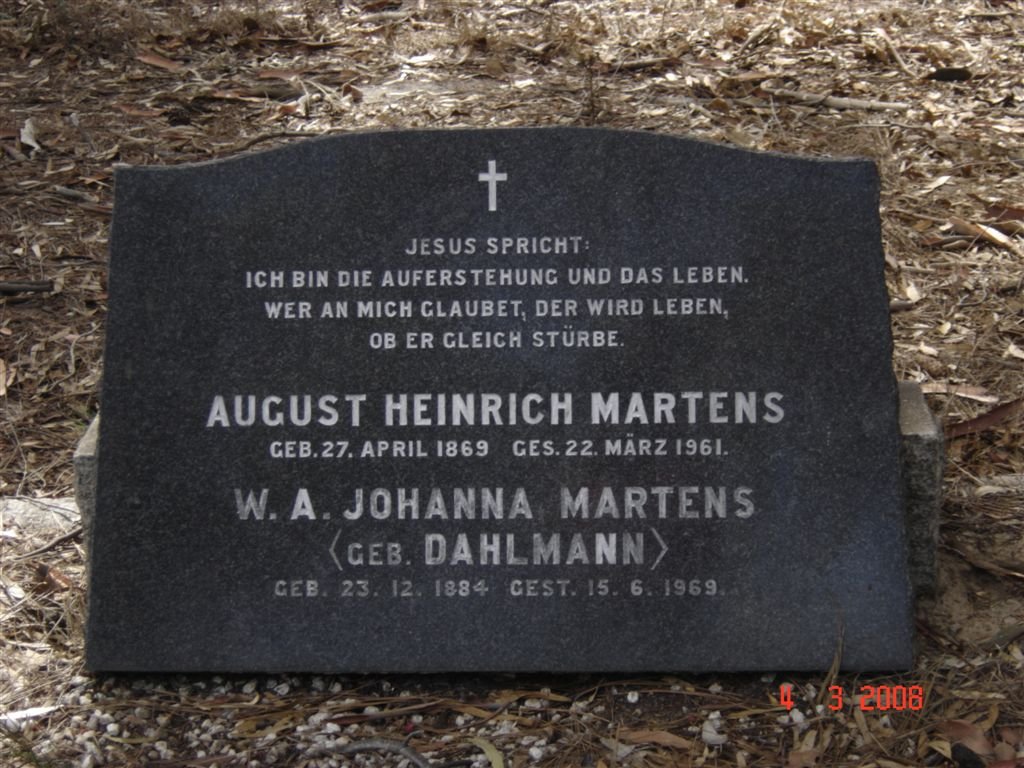 MARTENS August Heinrich 1869-1961 &amp; W.A. Johanna DAHLMANN 1884-1969