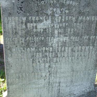 MANIELLE Andrew Francis Joseph 1842-1897 :: BROWN William John Frank 1892-1920