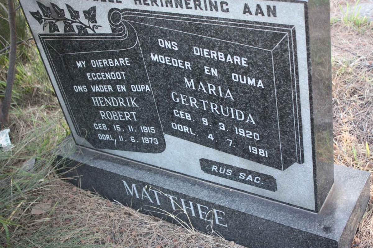 MATTHEE Hendrik Robert 1915-1973 &amp; Maria Gertruida 1920-1981