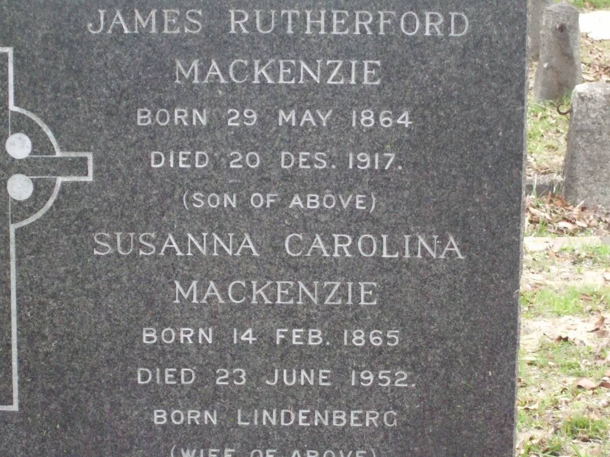 MACKENZIE James Rutherford 1864-1917 &amp; Susanna Carolina LINDENBERG 1865-1952