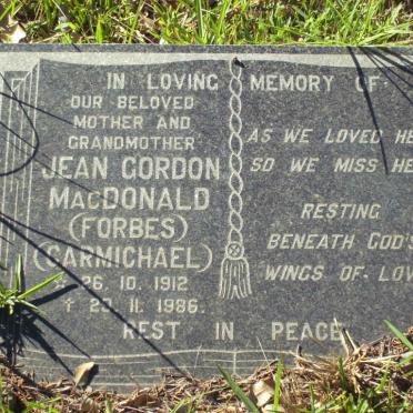 CARMICHAEL Jean Gordon formerly MacDONALD nee FORBES 1912-1986