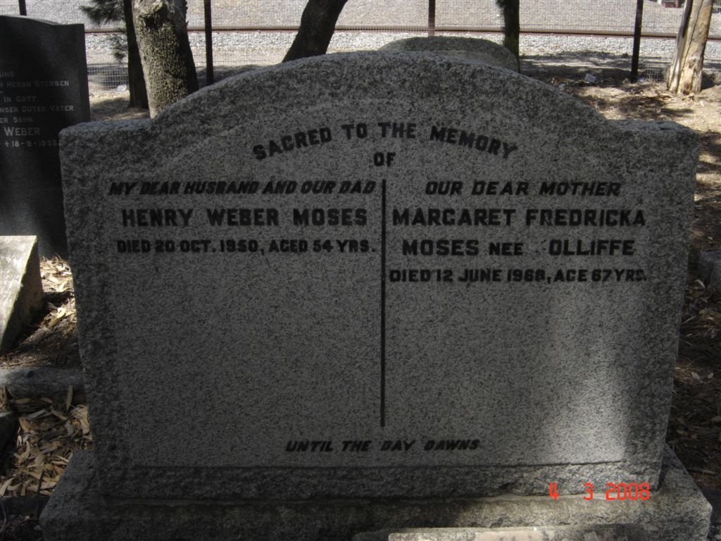 MOSES Henry Weber -1950 &amp; Margaret Fredricka ?OLLIFFE -1968