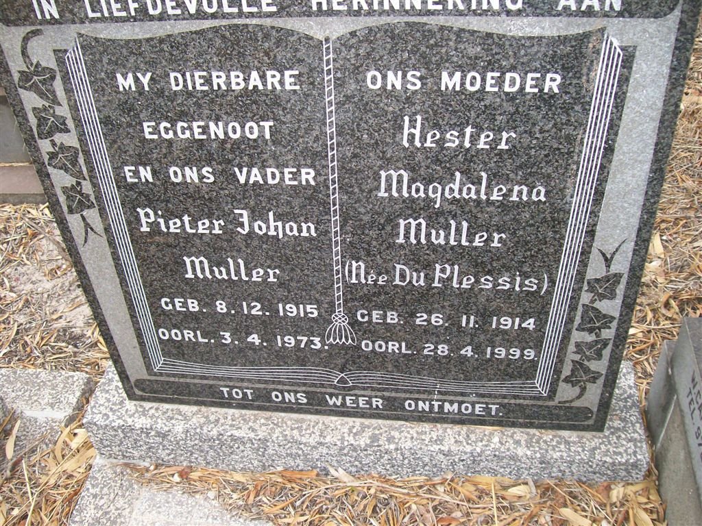 MULLER Pieter Johan 1915-1973 &amp; Hester Magdalena DU PLESSIS 1914-1999