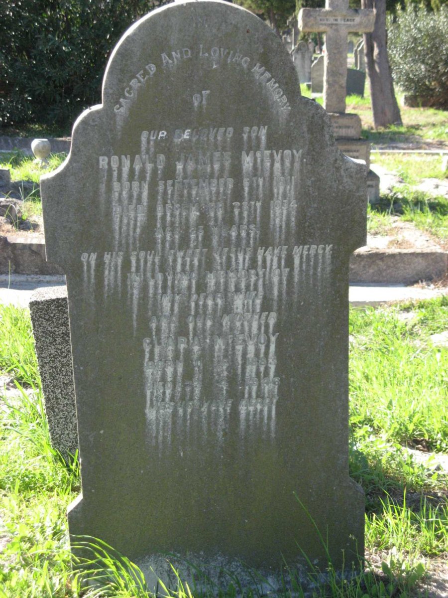 MCEVOY Clara 1883-1946 :: MCEVOY Ronald James 1911-1934