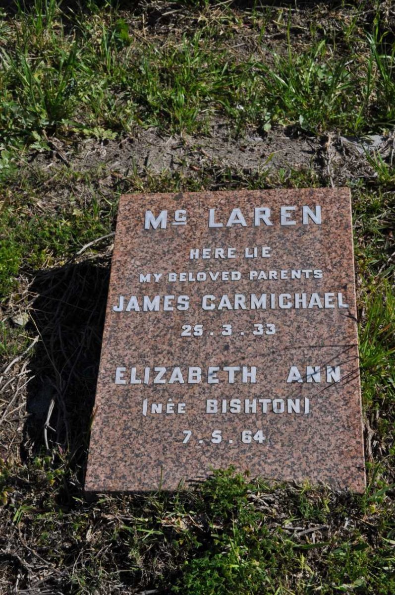 McLAREN James Carmichael -1933 &amp; Elizabeth Ann BISHTON -1964