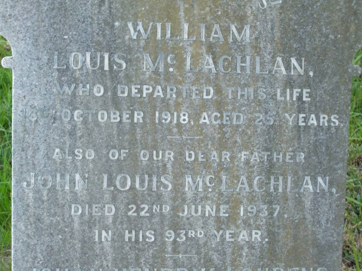 McLACHLAN William Louis -1918 :: McLACHLAN John Louis -1937