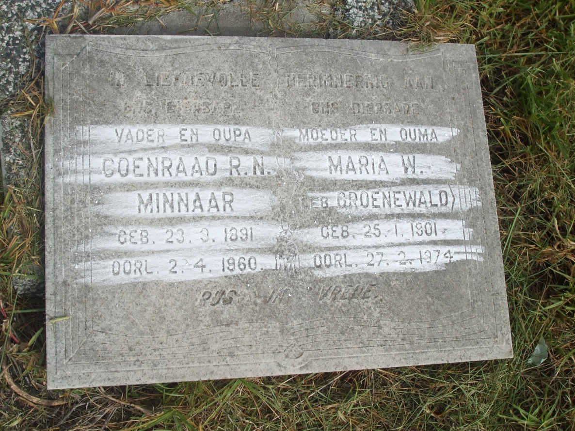 MINNAAR Coenraad R.N. 1891-1960 &amp; Maria W. GROENEWALD 1901-1974