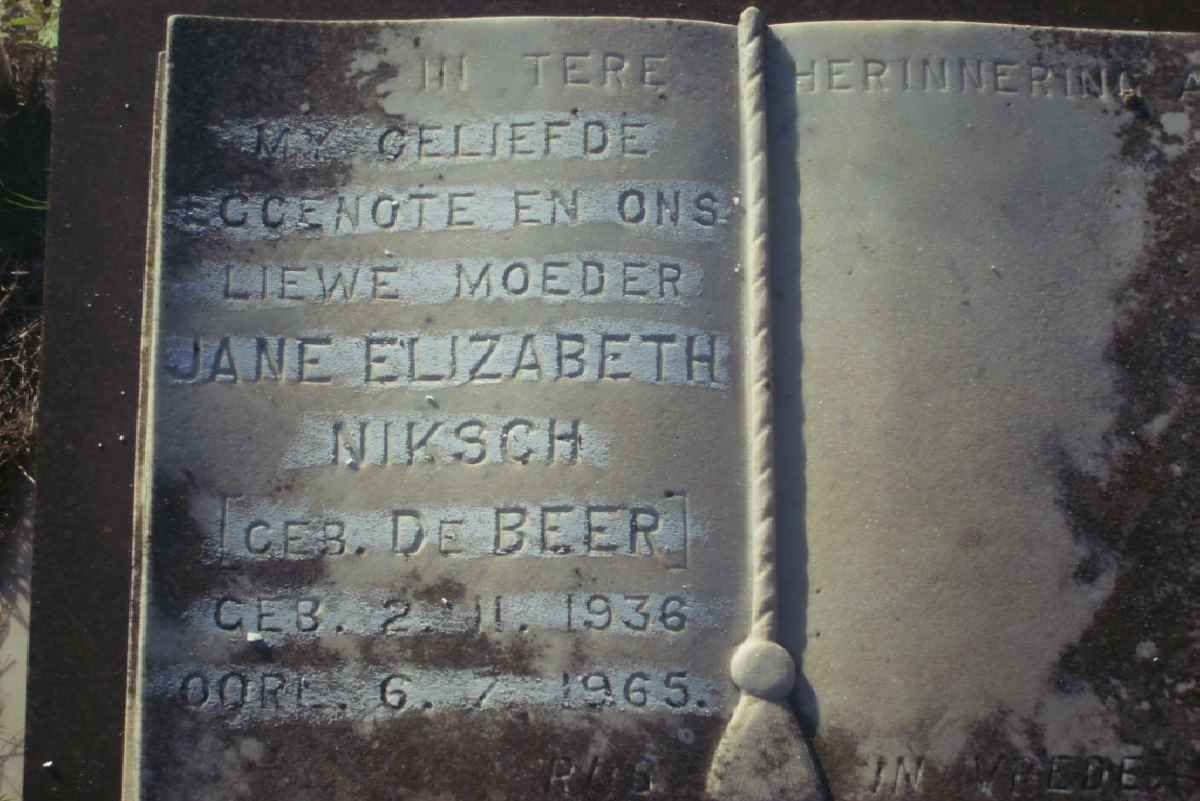 NIKSCH Jane Elizabeth nee DE BEER 1936-1965