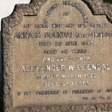 ODENDAL Alexander W. -1953 &amp; Anna M. SYMINGTON -1948