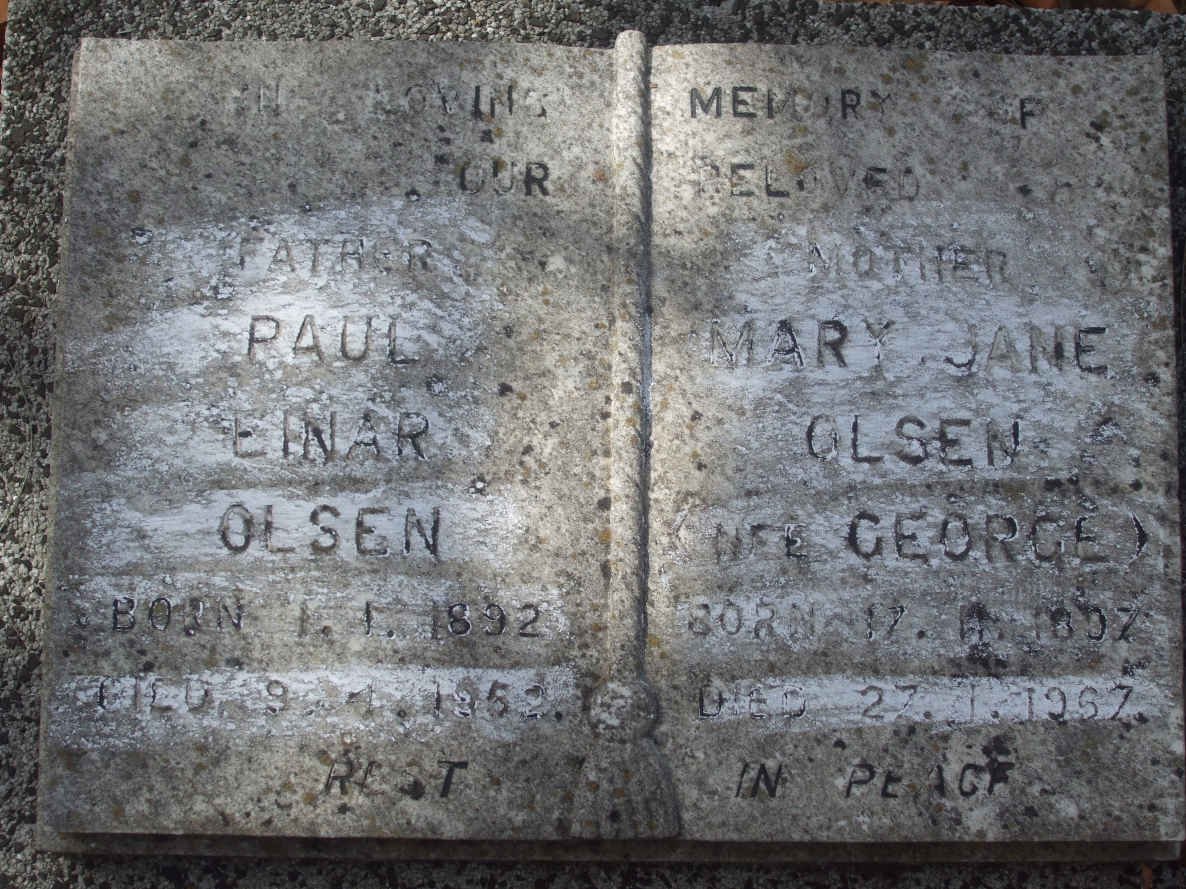 OLSEN Paul Reinard 1892-1952 &amp; Mary Jane GEORGE 1907?-1957