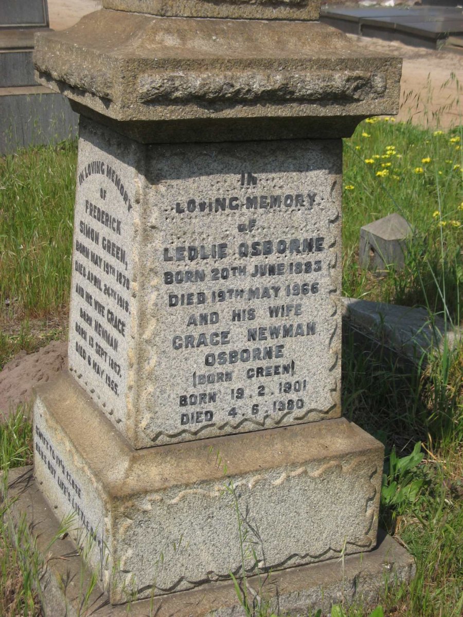 OSBORNE Ledlie 1883-1966 &amp; Grace Newman GREEN 1901-1980